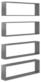 vidaXL Wandschappen kubus 4 st 100x15x30 cm spaanplaat hoogglans grijs