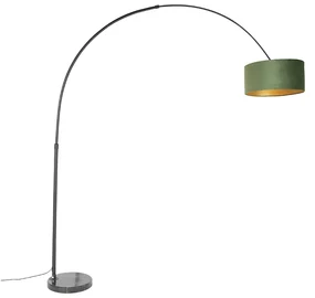 Booglamp zwart velours kap groen met goud 50 cm - XXL Modern E27 cilinder / rond rond Binnenverlichting Lamp