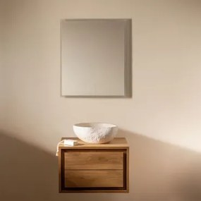 Jabari Zwevend Badkamermeubelset Van Teakhout Teakhout & Onregelmatige In Wit Cement ↔︎40 Cm Fedro & Rechthoekige Led En Anticondens - Sklum