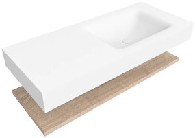 Zaro Alan badmeubel 110cm met planchet washed oak en vrijhangende wastafel cloud rechts 1 kraangat talc