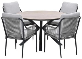 Garden Impressions Stevie tuinset 5-delig taupe - Tulli tuintafel Ø122x75 cm - light teak vironwood