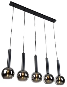 Eettafel / Eetkamer Moderne hanglamp zwart met smoke glas 5-lichts - Clayton Modern E27 bol / globe / rond Binnenverlichting Lamp