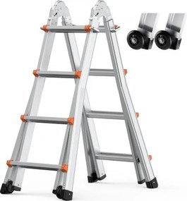 VEVOR A-frame telescopische ladder, 4670 mm compacte aluminium verlengladder, multifunctionele draagbare opvouwbare camperladder, telescopische ladder voor huiswerk, trappen, binnen- en buitendaken, draagvermogen 150 kg