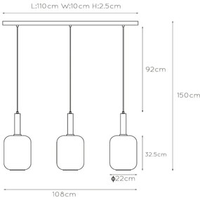 Lucide Joanet hanglamp 110cm 3x E27 zwart