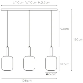 Lucide Joanet hanglamp 110cm 3x E27 zwart