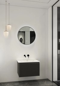 Fontana Lento zwart badkamermeubel ribbelfront witte wastafel 60cm geen kraangat