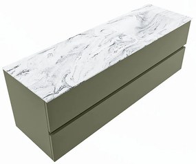 Mondiaz Vica DLux badmeubel 150cm army 2 lades met wastafel glace rechts zonder kraangat