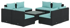 vidaXL 9-delige Loungeset met kussens poly rattan zwart