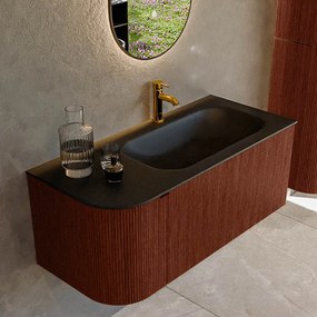 Mondiaz Kurve 105cm badmeubel ronding links ruby met 1 lade en deur en wastafel big small kraangat rechts urban