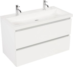 Saqu Gaia ondiep badmeubel incl. glans witte wastafel met 2 kraangaten 100x40x64cm glans wit – aluminium greeplijst