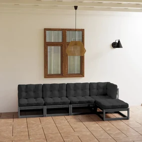 vidaXL 5-delige Loungeset met kussens massief grenenhout