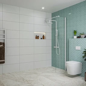 Fortifura Galeria inloopdouche - 50x200cm - helder glas - wandarm - mat wit SW797919/SW797906