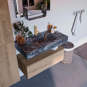 Mondiaz Alan DLux badmeubel 90cm washed oak 1 lade met wastafel lava midden 1 kraangat