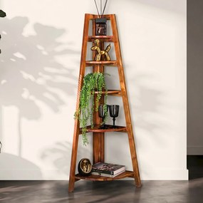 Hoek Plankenkast Massief Acacia Hout - 64x44x148cm.