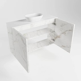 Mondiaz Fowy toiletmeubel 80cm Carrara met witte waskom midden en kraangat