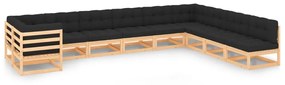 vidaXL 10-delige Loungeset met antracietkleurige kussens grenenhout