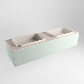 Mondiaz Erin 150cm badmeubel Greey met 1 lade en beige wastafel dubbel zonder kraangaten