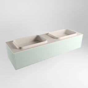 Mondiaz Erin 150cm badmeubel Greey met 1 lade en beige wastafel dubbel zonder kraangaten
