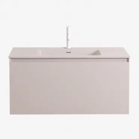 Macrae Houten Badkamermeubelset Met Geïntegreerde Wastafel Beige – Linnen & Spiegelloze & Wit ↑20 Cm - Sklum