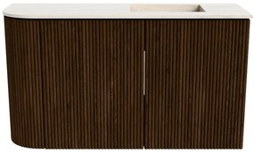 Mondiaz Joya DLux 70cm toiletmeubel ronding links walnut met wastafel faye rechts zonder kraangat meli