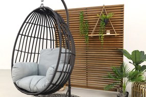 Hangstoel Panama swing egg - black rotan/mint grey