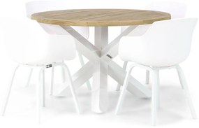 Tuinset Ronde Tuintafel 4 personen 120 cm Kunststof Wit  Lifestyle Garden Furniture Salina/Wellington