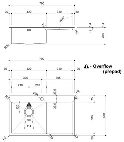 Sapho Kiva spoelbak 79x48x20cm links met kraangat RVS