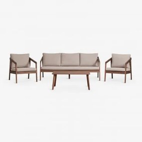 Tuinset Met Bank, 2 Fauteuils En Salontafel Van Acaciahout Kaela Donker Acaciabruin & 3 Zits & Hazelnootbruin Doek - Sklum