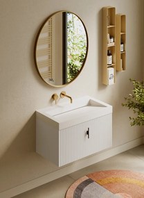 Muebles Calas badmeubel ribbelfront 80cm wit mat met solid surface wastafel zonder kraangat