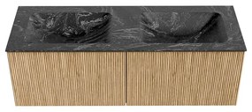 Mondiaz Kurve-dlux 130cm badmeubel oak met 2 lades en wastafel leaf dubbel zonder kraangat lava