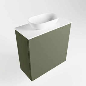 Mondiaz Fowy toiletmeubel 50cm army met witte waskom links en kraangat