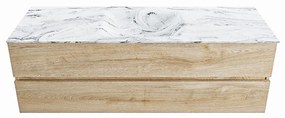 Mondiaz Vica DLux badmeubel 150cm washed oak 2 lades met wastafel glace midden 1 kraangat