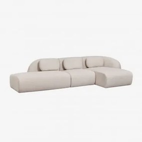 3-delige Modulaire Rechter Chaise Longue Bank Met Linker Divan In Chenille Coquette Stof Chenille Beige – Crème - Sklum