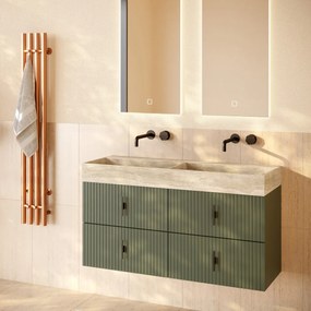 Muebles Murcia badmeubel ribbelfront 120cm legergroen met White Travertin wastafel zonder kraangaten