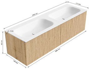 Mondiaz Kurve 150cm badmeubel ruby met 2 lades en wastafel big small dubbel zonder kraangat urban