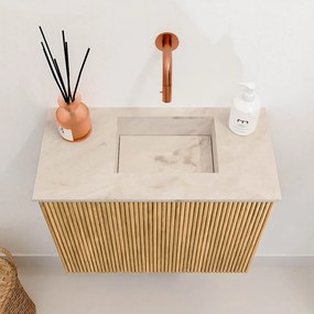 Mondiaz Joya DLux 50cm toiletmeubel oak met wastafel faye rechts zonder kraangat frappe