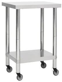 vidaXL Keukenwerktafel met wielen 60x60x85 cm roestvrij staal