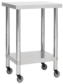 vidaXL Keukenwerktafel met wielen 60x60x85 cm roestvrij staal