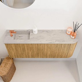 Mondiaz Joya DLux 100cm toiletmeubel ronding rechts oak met wastafel faye links 1 kraangat glace