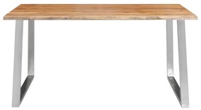 vidaXL Eettafel 160x80x75 cm massief acaciahout en roestvrij staal