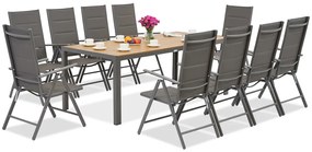 Garden Point grijze aluminium tuinmeubelen met grote Verona Wood tafel voor 10 personen