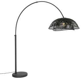 Oosterse booglamp met kap zwart bamboe - PuaOosters E27 Binnenverlichting Lamp