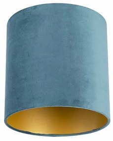 Stoffen Velours lampenkap blauw 25/25/25 met gouden binnenkant cilinder / rond