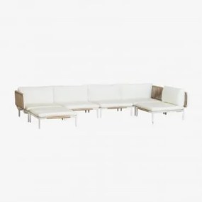 Modulaire Tuinhoekbank Van 5 Delen Met Poef In Staal Roubly Beige Amandelroos - Sklum