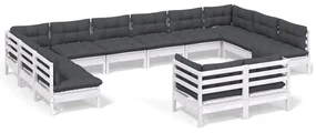 vidaXL 12-delige Loungeset met kussens massief grenenhout wit