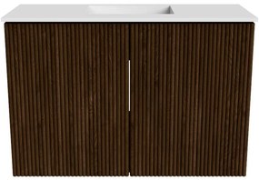 Mondiaz Joya 60cm toiletmeubel walnut met wastafel faye midden zonder kraangat talc