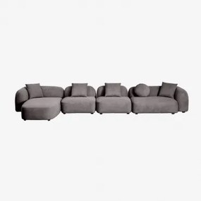 Modulaire 4-delige Chaise Longue Zitbank Links In Coco Chenille Granietgrijs Dik Chenilledoek - Sklum