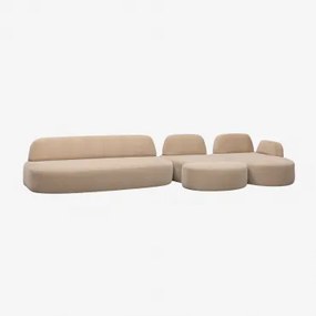 Rechtsmodulaire Chaise Longue Bank Van 3 Delen Met Hoekmodule En Gestoffeerde Poef Giorgia Chenille Licht Zandbruin - Sklum