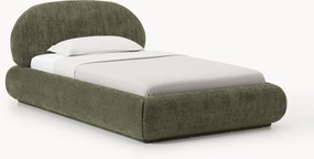 Gestoffeerd eenpersoonsbed Alba van teddy bouclé met opbergruimte