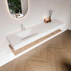 Zaro Alan badmeubel 170cm met planchet washed oak en vrijhangende wastafel cloud links 1 kraangat talc